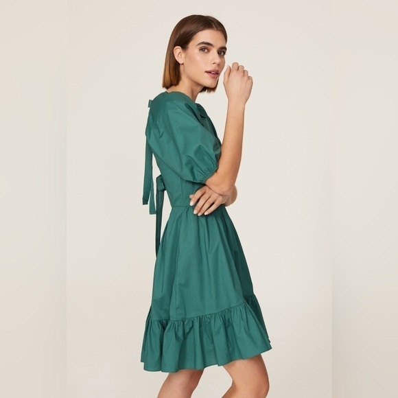 PETER SOM Green Puff Sleeve Dress - Picture 2 of 8